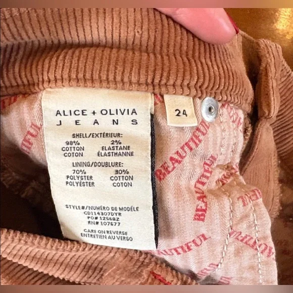 Alice + Olivia Camel Corduroy Flare Wide Leg Jeans - Picture 11 of 16